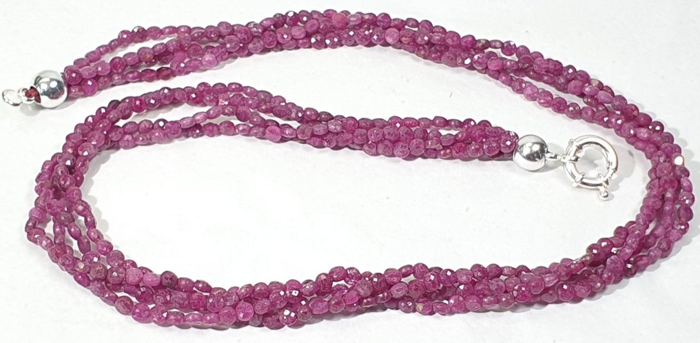 Rubin natural - 4 ÎNROSU - CALITATE PRIMĂ - Dragoste, Energie Vitală și Pasiune - Argint 925 - Colier #1.0