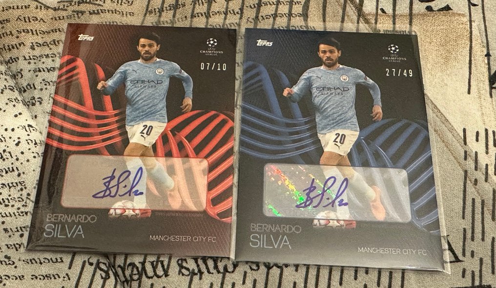 2021 Topps UEFA Champions League Bernardo Silva 07/10, 27/49 Autographed card, Serialised card, Parallel card, Limited edition - 2 Card - Near Mint (NM) #1.0