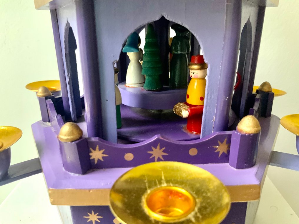 聖誕人形飾物 - 紫色圣诞旋转木马带音乐盒 - 木 - 1980/90年代 #4.3