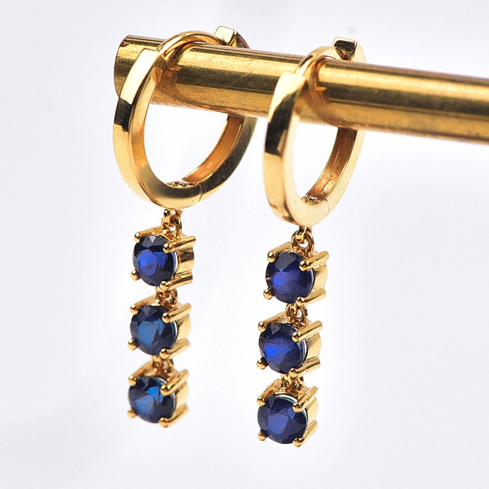 没有保留价 - 耳环 - 18K包金 黄金 - Sapphire - 认证 #1.0