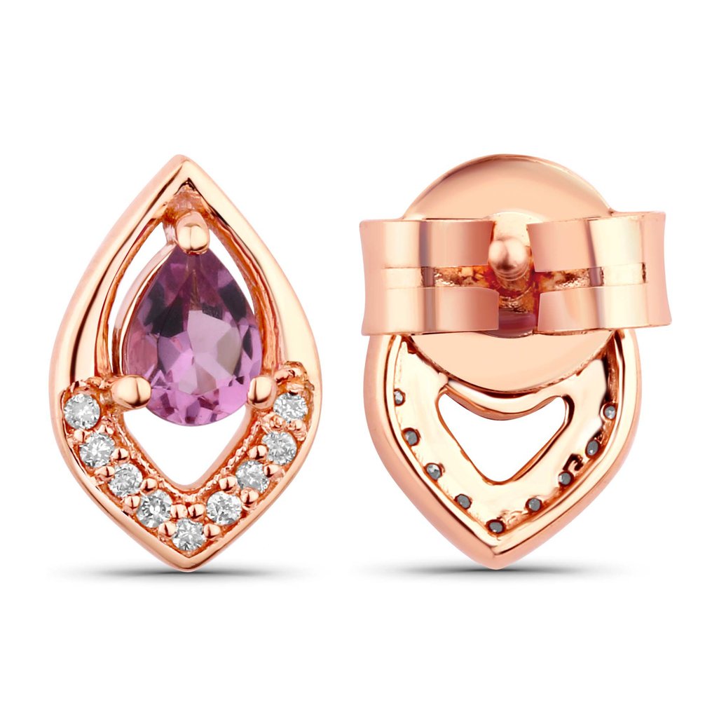 Σκουλαρίκια - 14 καράτια Ροζ χρυσό -  0.30ct. tw. Μοργκανίτης - Διαμάντι #2.1