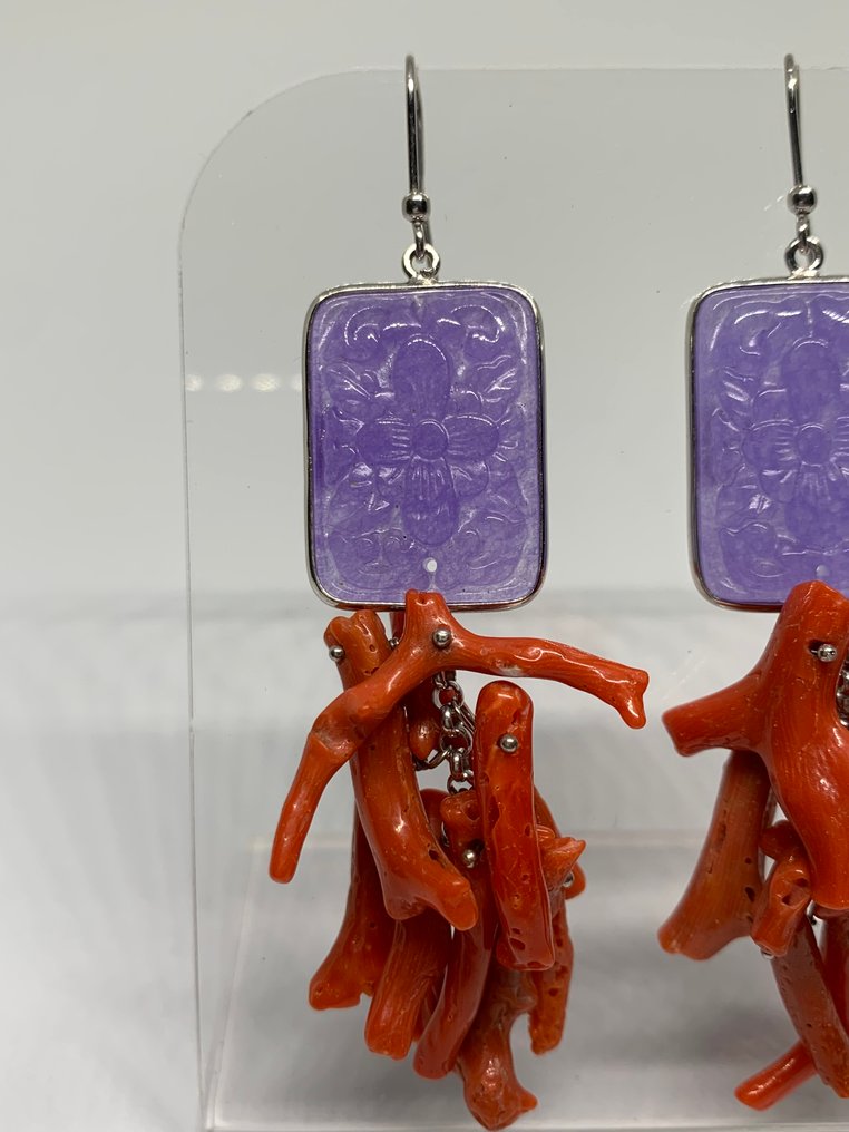 血珊瑚 - 银 - 耳环 - 血珊瑚 #1.0