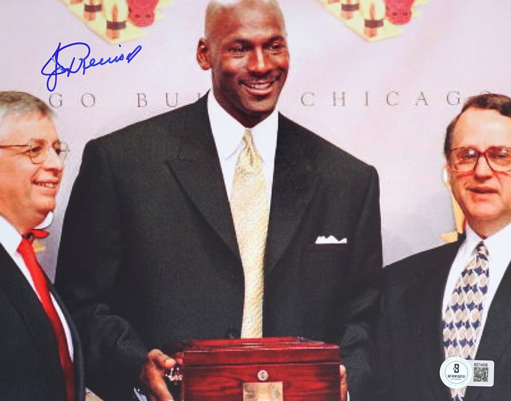 芝加哥公牛队 - NBA - Jerry Reinsdorf Here with Michael Jordan - 照片, 签名,附有 Beckett 认证书 #3.2