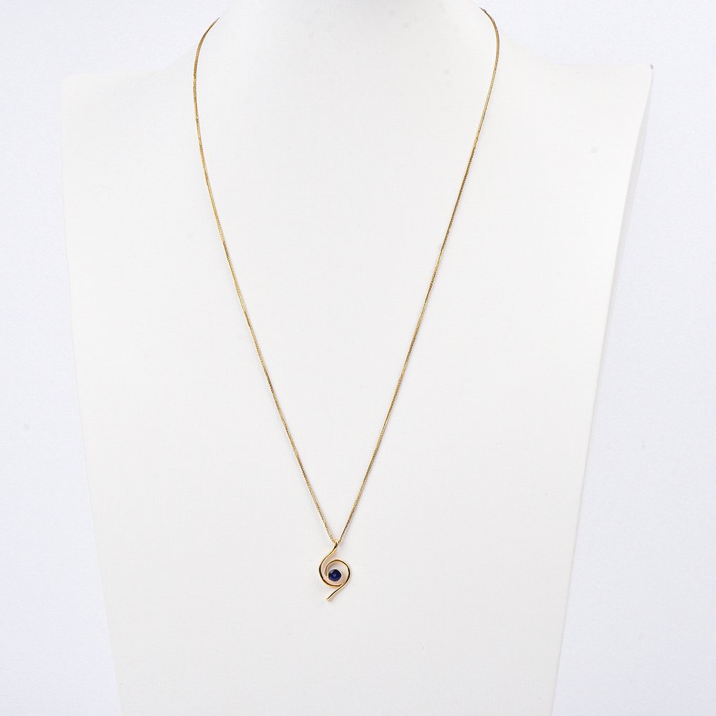 没有保留价 - 吊坠项链 - 18K包金 黄金 - Sapphire - 认证 #1.0