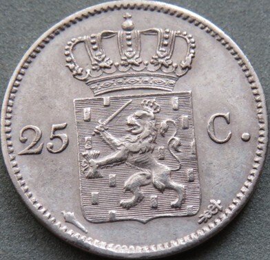 荷兰. 威廉一世. 25 Cent 1825U mooie kwaliteit  (没有保留价) #3.2