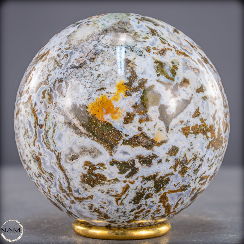 Natural agate sphere organic patterns in warm earth tones- 1034.15 g #2.1