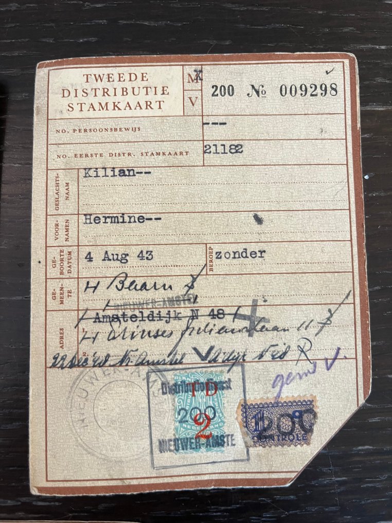 WWII - Second Distribution Stamkaart Netherlands - Notebook - 1944 #3.2