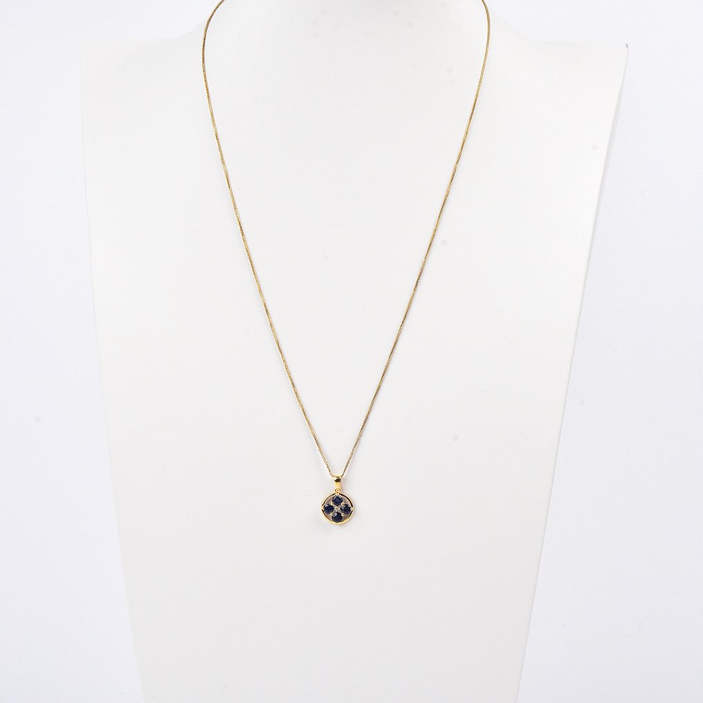 χωρίς τιμή ασφαλείας - Κολιέ με μενταγιόν - 18 καράτια Κίτρινο χρυσό Ζαφείρι - Διαμάντι - Sapphire - Πιστοποιημένο #1.0