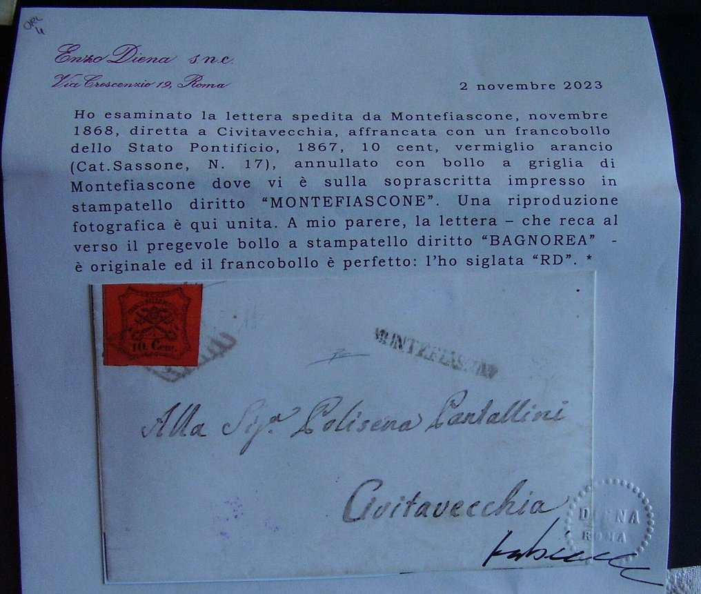 Ókori itáliai államok - Pápai állam - Postatörténet. S.17 Bagnoreából Civitavecchiába Montefiascone útvonalon #2.1