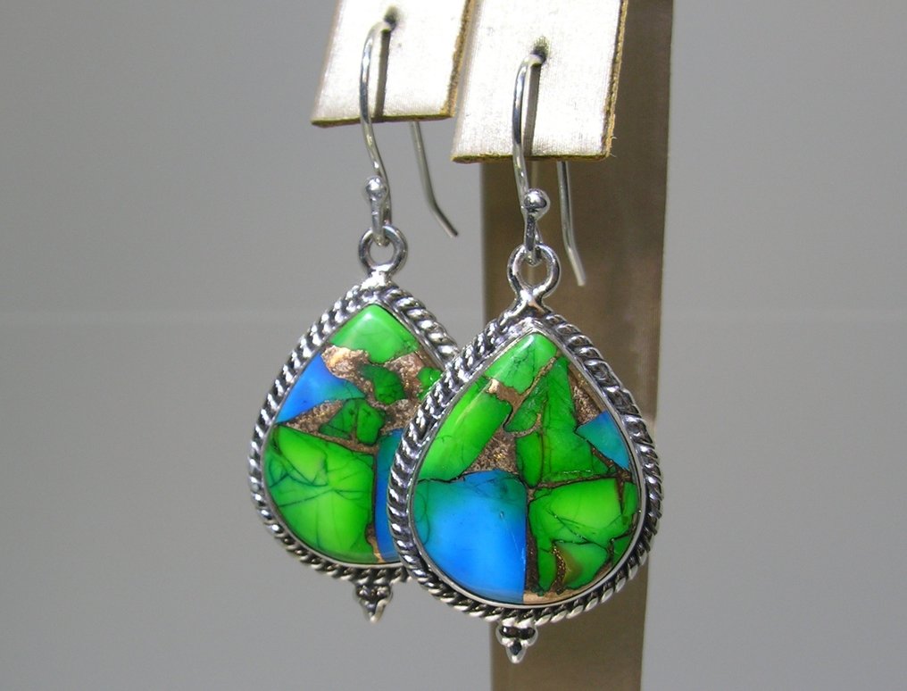 Τυρκουάζ σκουλαρίκια - Ύψος: 41 mm - Πλάτος: 19 mm- 7.69 g - (2) #3.2