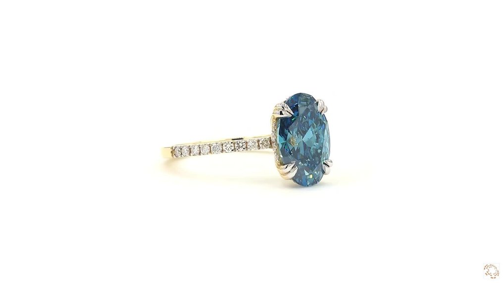 Sans prix de réserve - Bague - 18 carats Or jaune - 3.29ct. tw. Bleu Diamant (Diamant de laboratoire de couleur fantaisie) - Diamant - Bleu vif et élégant #4.3