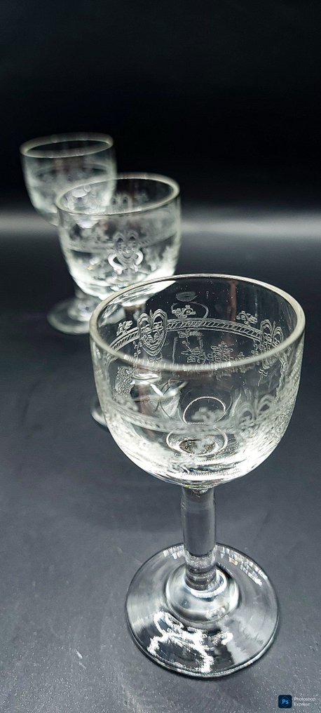 Ποτήρι Port (6) - Ωραίο χαραγμένο στέμμα / μοτίβο με έμβλημα - Γυαλί - Φτιαγμένα με το φεγγάρι ποτηράκια λικέρ #3.2
