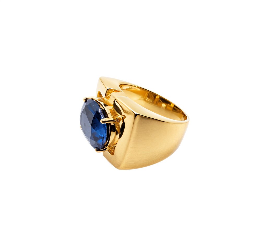 Sem preço de reserva - Anel Prata, Banhado a ouro, 24 kt. Safira - Royal Blue - 11,80 kt. #1.0