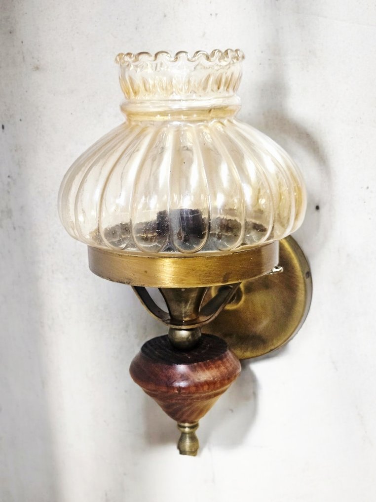 Απλίκα τοίχου - Ξύλο, Χάλυβας, Ορείχαλκος - Παλιό φωτιστικό τοίχου από μπρούντζο #3.2