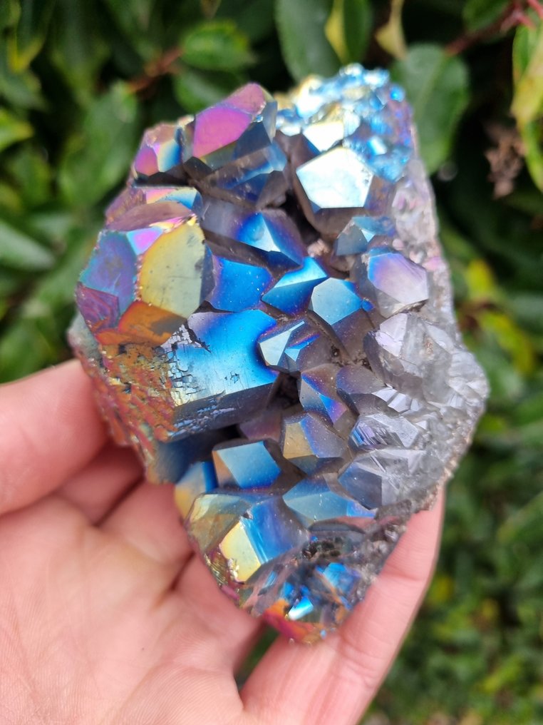 Cristallo di quarzo aura di titanio molto grande Cluster di cristallo - Altezza: 100 mm - Larghezza: 70 mm- 310 g #1.0