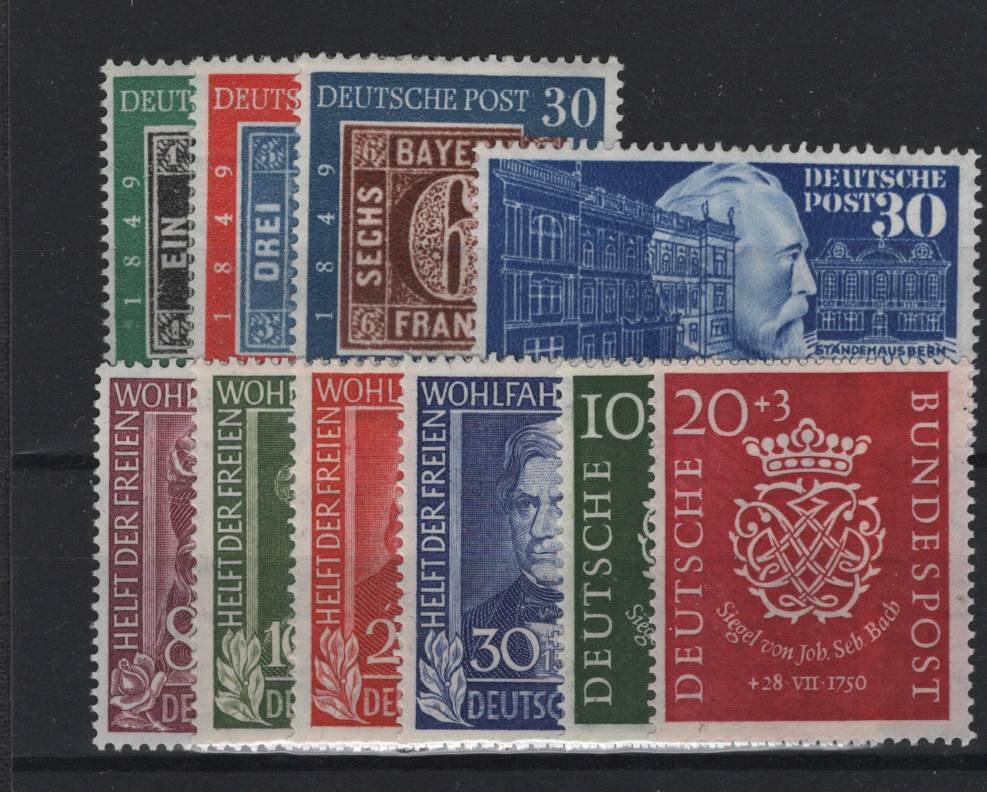 德國 1949/1950 - 年份从“100 Jahre dt. Briefmarke”起全部 - Michel 113-122 #1.0