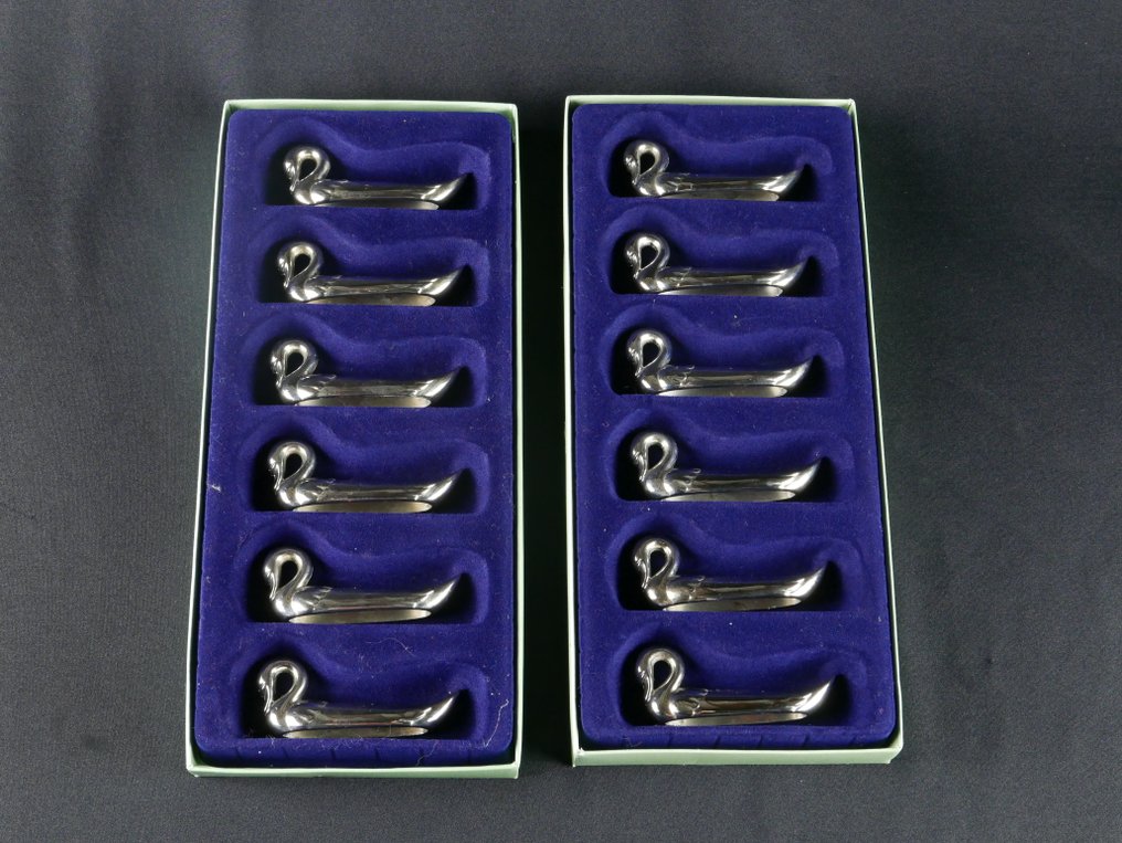 Messensteun - metaal verguld met zilver - zwanen messenhouders #1.0