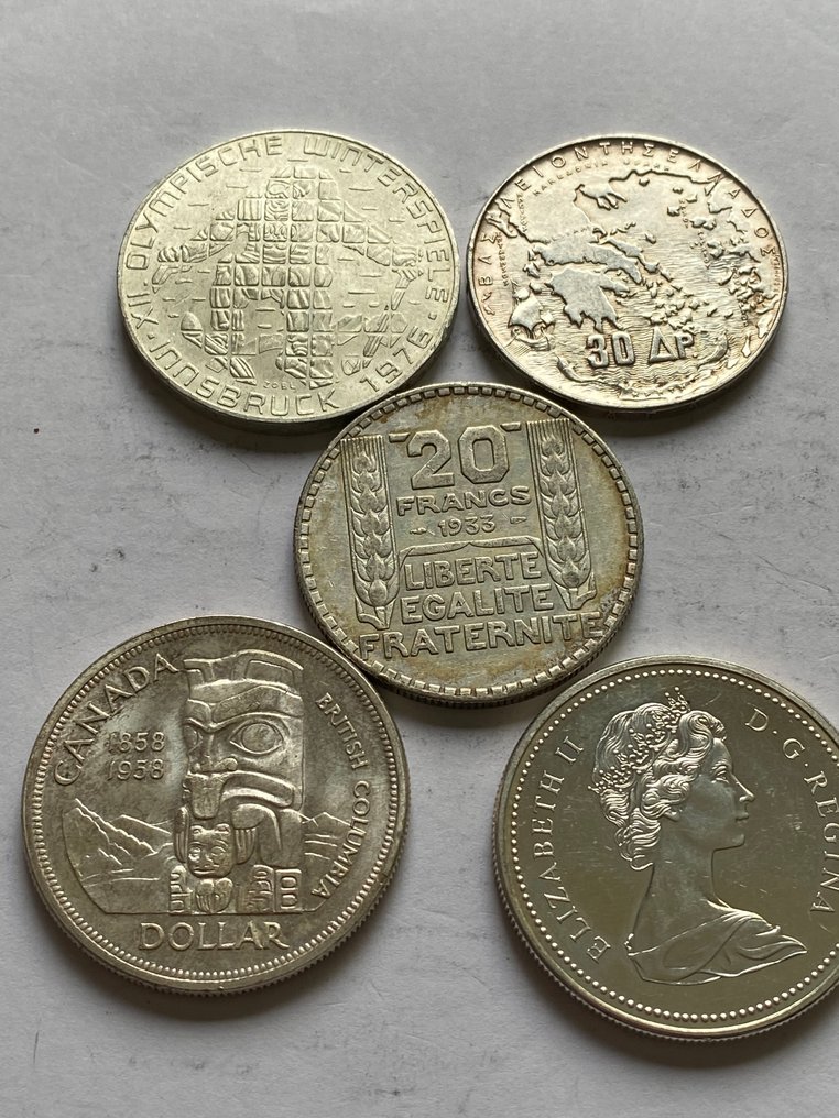 Frankreich, Kanada, Panama. Set van 4 zilveren munten uit Panama (waarvan 1 groot) #1.0