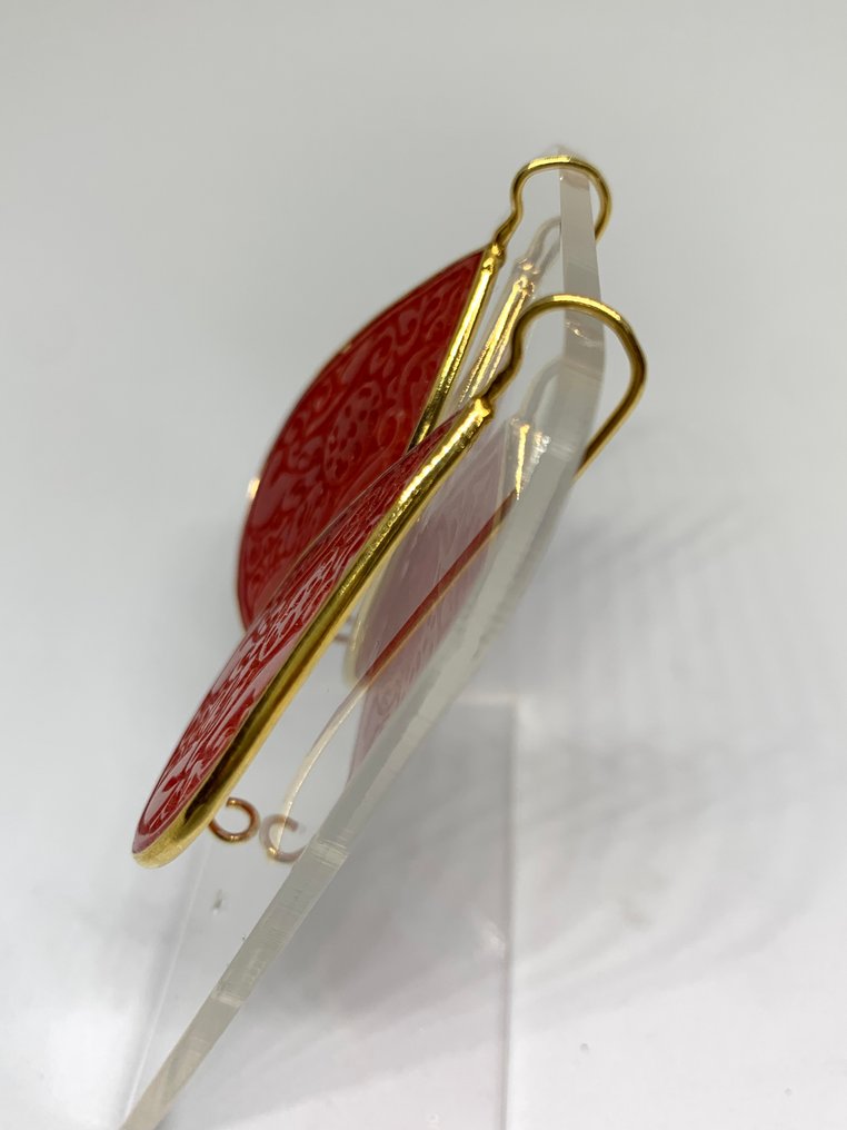 红玉髓 - 银 - 耳环 - Corniola intagliato #3.2