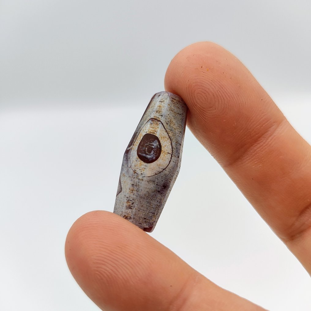 古丝绸之路，中亚 天然带状玛瑙 带有魔眼的护身珠符 - 30 mm #1.0