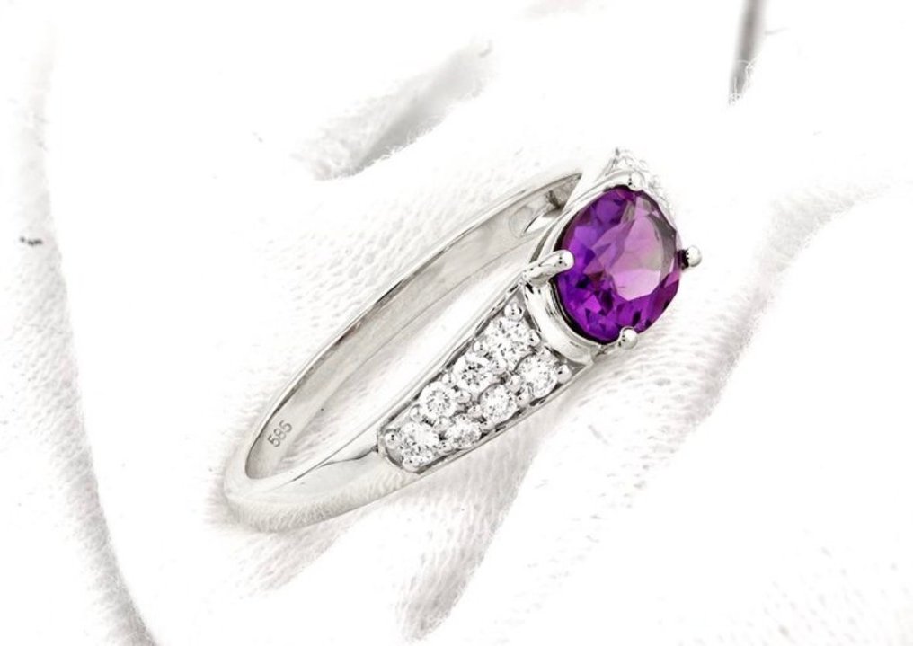 Sem preço de reserva - Anel - 14 K Ouro branco - 0.86ct. tw. Ametista - Diamante #2.1