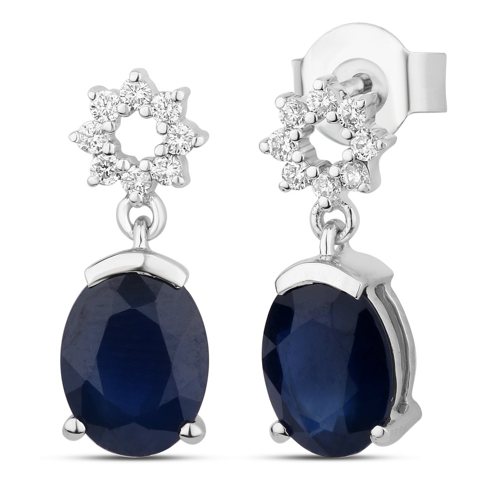 Oorbellen - 14 karaat Witgoud -  3.13ct. tw. Saffier - Diamant #3.2