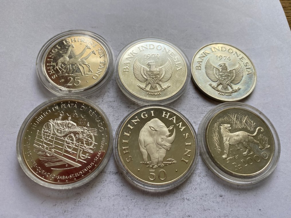 印度尼西亞, 坦桑尼亞, 荷蘭. Set van 6 zilveren munten #1.0