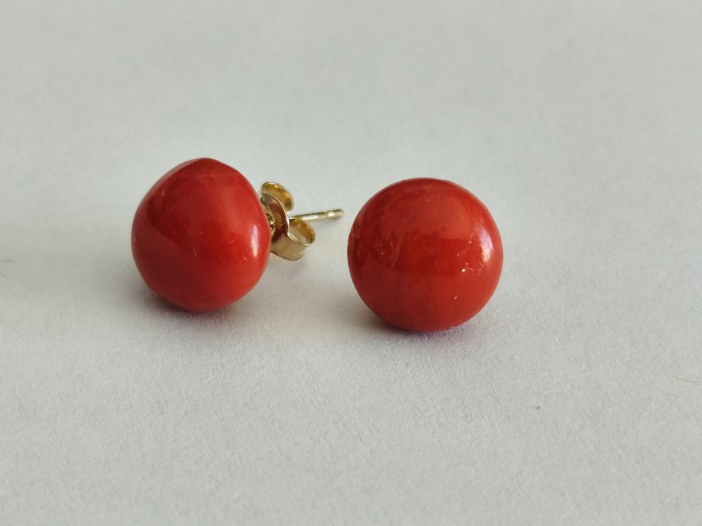 Sans prix de réserve - Boucles d'oreilles - 18 carats Or jaune Corail rouge #1.0