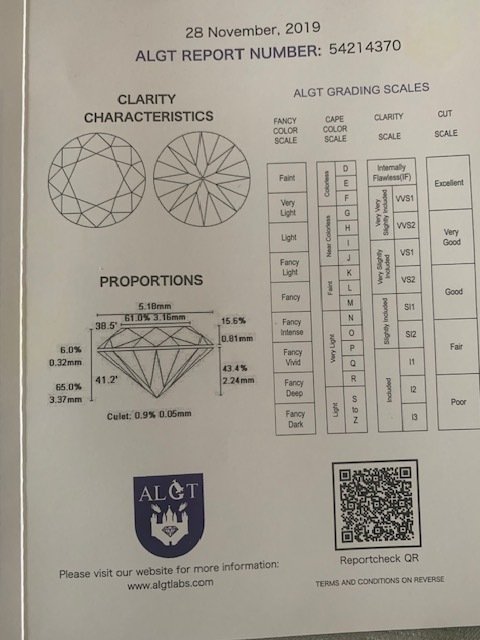 Sem preço de reserva - 1 pcs Diamante (Natural) - 0.60 ct - Redondo - L - I2 - Antwerp Laboratory for Gemstone Testing (ALGT) #3.2