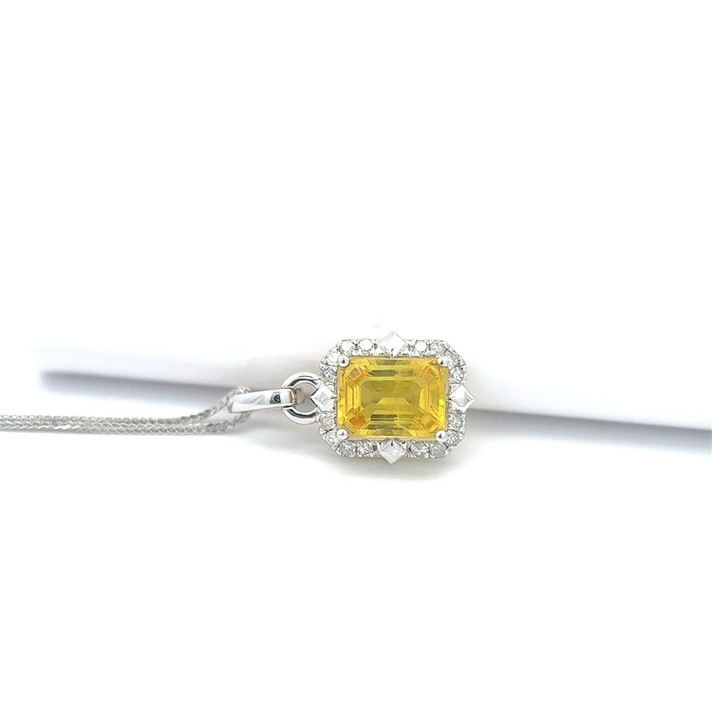 Halskette mit Anhänger - 14 kt Weißgold -  0.91ct. tw. Saphir - Diamant #1.0