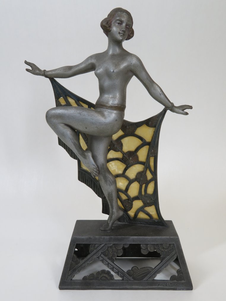 Limousin - Sculpture, Dansende naakte dame (lamp) - 37 cm - Spelter #1.0