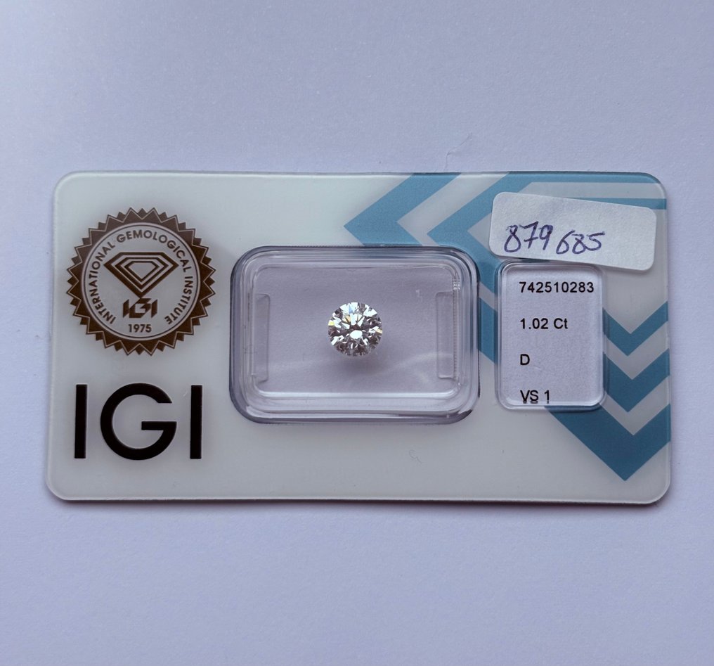 1 pcs Diamant (Natural) - 1.02 ct - Rotund - D (fără culoare) - VS1 - IGI (Institutul gemologic internațional) - Ex Ex Ex #1.0