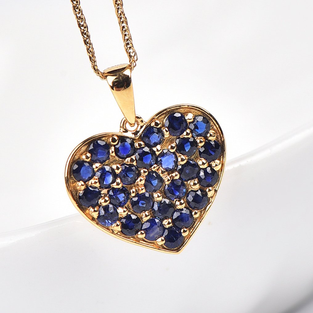 没有保留价 - 吊坠项链 - 18K包金 黄金 - Sapphire - 认证 #4.3