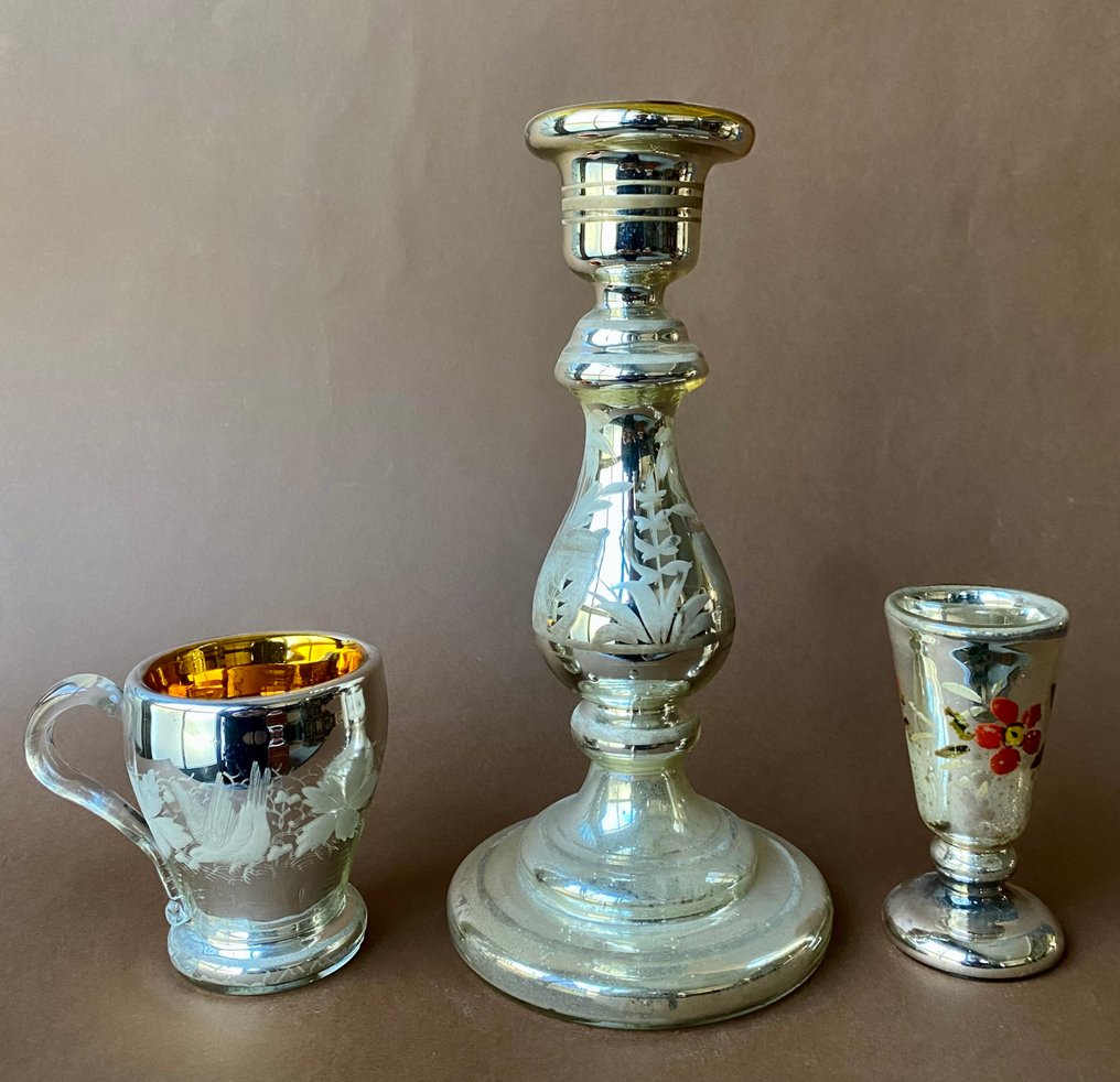 咖啡套装 (3) - 水银吹制玻璃的早餐套装，带有金银装饰 - 早餐套餐 #1.0