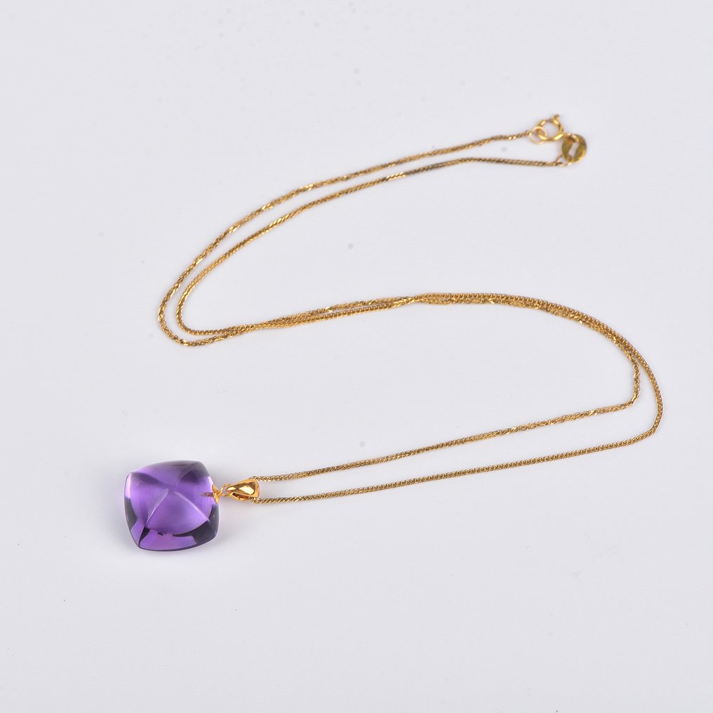 χωρίς τιμή ασφαλείας - Κολιέ με μενταγιόν - 18 καράτια Κίτρινο χρυσό Αμέθυστος - ALGT Πιστοποιημένο #1.0