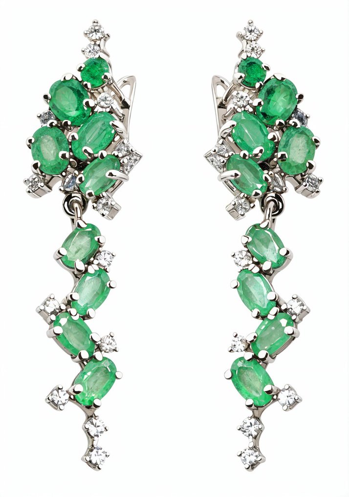 Zonder minimumprijs - Oorbellen Zilver, Verguld Smaragd - Saffier - 9,60 kt. - Oro 18 kt. #1.0