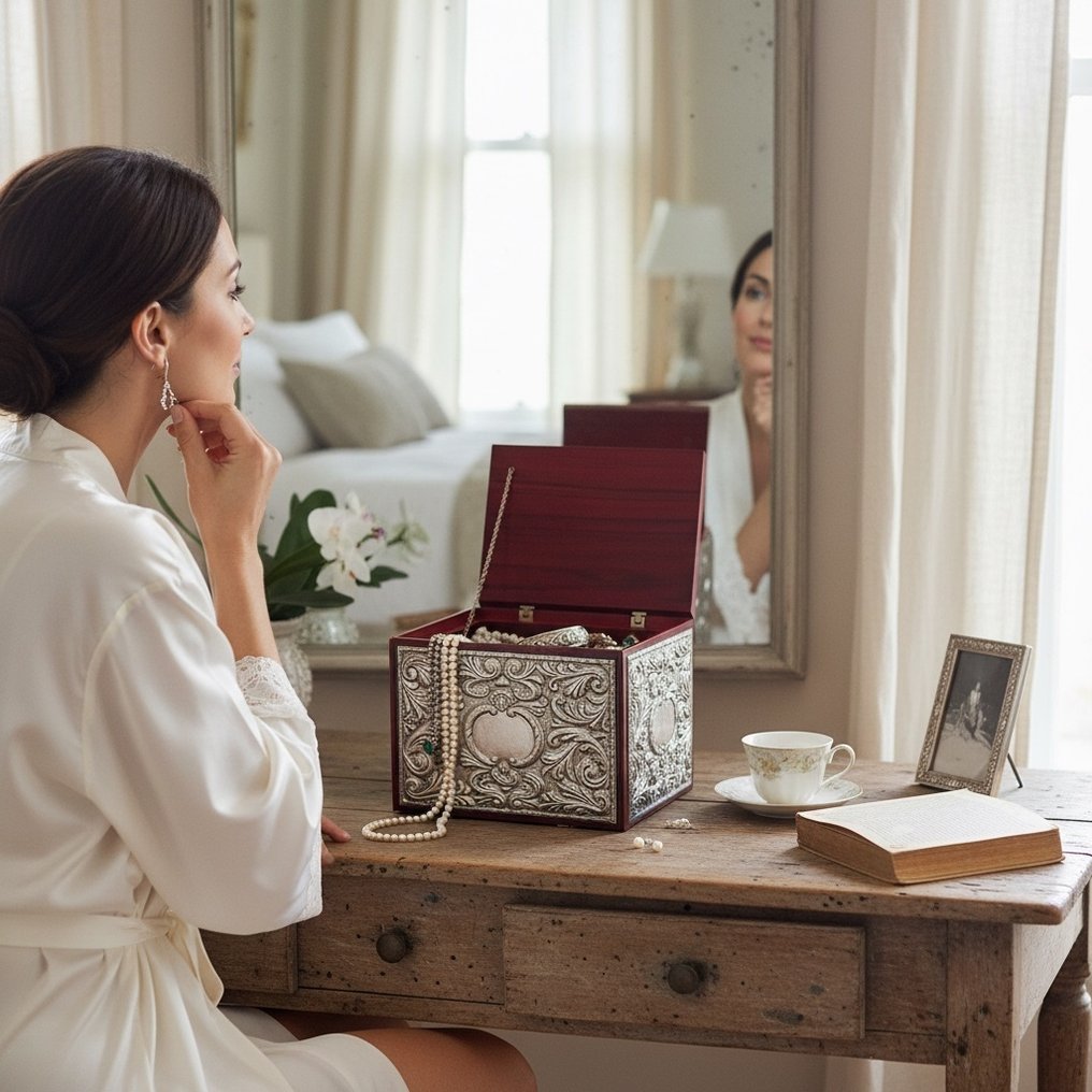 Mastro Argentiere di Ancona (434 AN) - Portagioie - Scrigno in Mogano Rivestito in Argento 925, Sbalzato con Volute e Girali - Classe e Stile - Argento #1.0