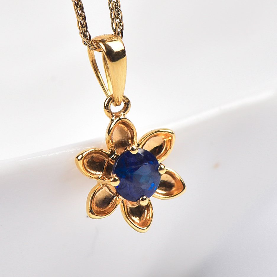 没有保留价 - 吊坠项链 - 18K包金 黄金 - Sapphire - 认证 #3.2