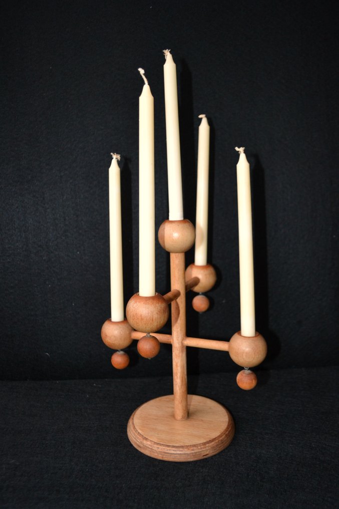 Aarikka - Kaija Aarikka - Gyertyatartó - Fa - Atomikus fa gyertyatartó eredeti gyertyákkal. #1.0