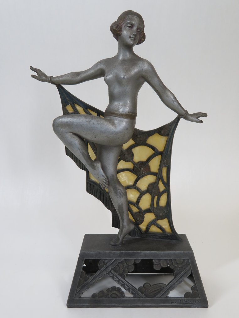 Limousin - Sculpture, Dansende naakte dame (lamp) - 37 cm - Spelter #1.0