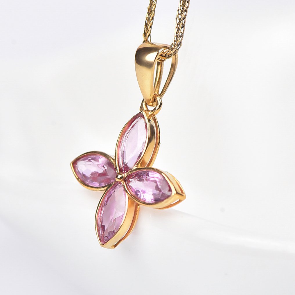 没有保留价 - 吊坠项链 - 18K包金 黄金 - Sapphire - 认证 #4.3