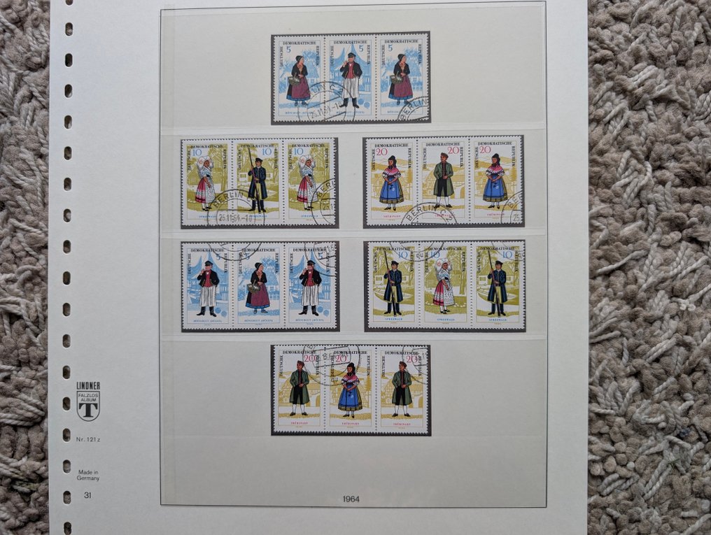 DDR 1964 - Volkstrachten II - komplette Zusammendruckserie - Gestempelt - 1074-1079 #1.0