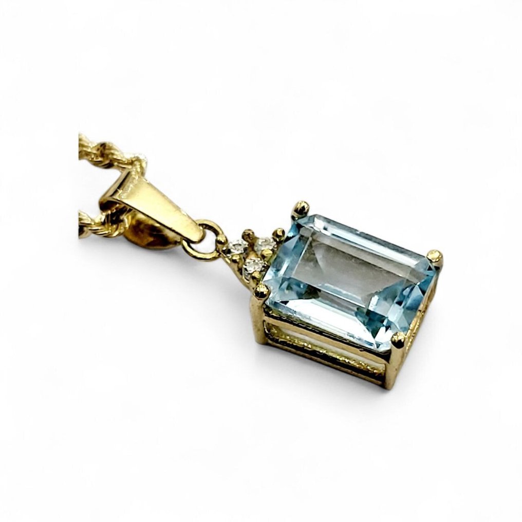 吊坠项链 - 18K包金 黄金 -  1.89ct. tw. 海蓝宝石 - 钻石 - 意大利制造 #3.2