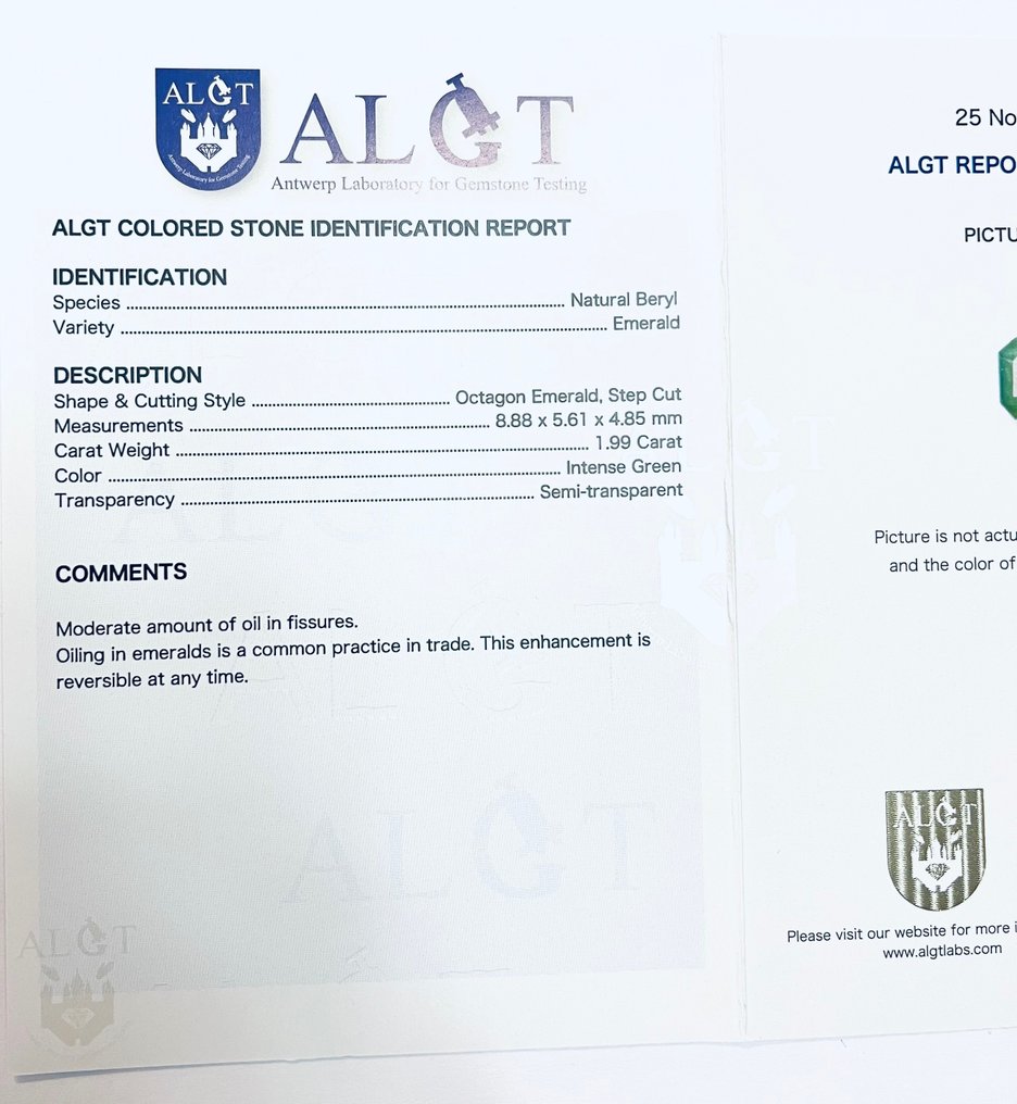 Ingen reservasjonspris - 1 pcs Grønn Smaragd - 1.99 ct - Antwerpen laboratorium for edelsten testing (ALGT) #3.2