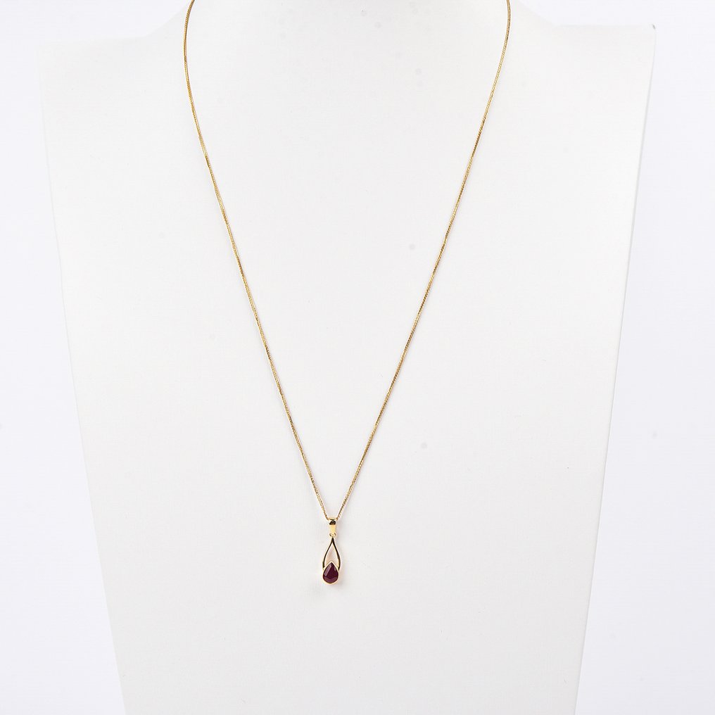 没有保留价 - 吊坠项链 - 18K包金 黄金 - Ruby - 已认证 #1.0