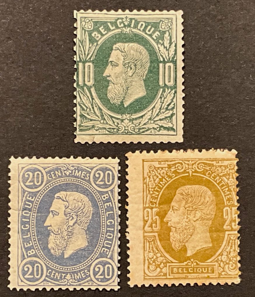 Belgien 1869/1883 - Leopold II Ausgabe 1869 - 10c Grün, 20c Blau, 25c Bisteroliv - OBP 30/32 #1.0