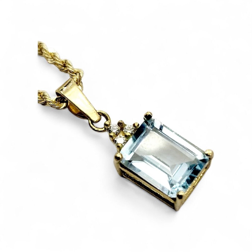 吊坠项链 - 18K包金 黄金 -  1.89ct. tw. 海蓝宝石 - 钻石 - 意大利制造 #1.0