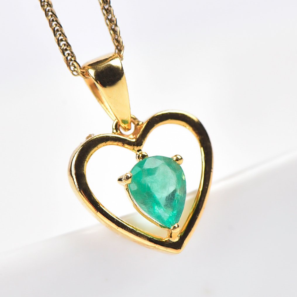 χωρίς τιμή ασφαλείας - Κολιέ με μενταγιόν - 18 καράτια Κίτρινο χρυσό - Σμαράγδι - Πιστοποιημένο #4.3