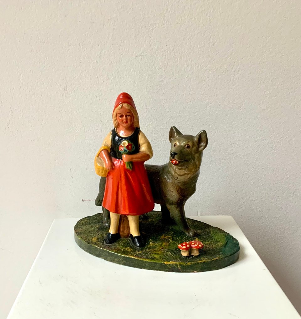 Zwergstatt Gräfenroda · Philipp Griebel - Philipp Griebel - 雕刻, Rotkäppchen und der böse Wolf - 18 cm - 粘土 #1.0
