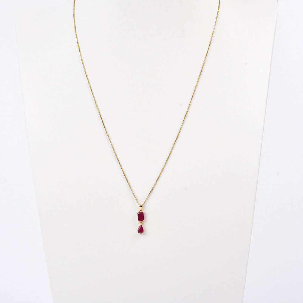 沒有保留價 - 吊墜頸鏈 - 18 克拉 黃金 - Ruby - 认证 #1.0